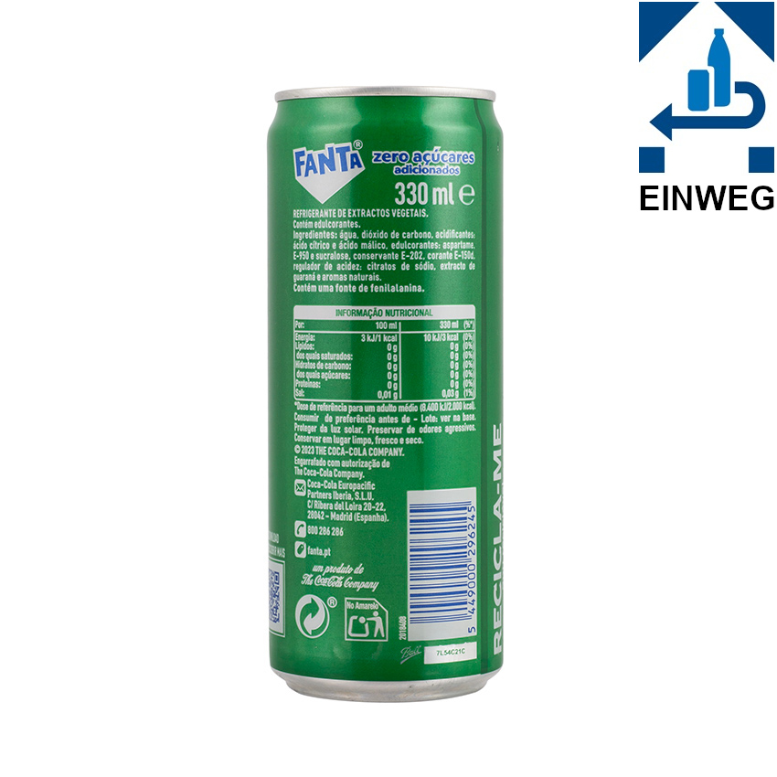 FANTA Guaraná Erfrischungsgetränk - Refrigerante de Guaraná sem Açúcar, 330ml --DPG--