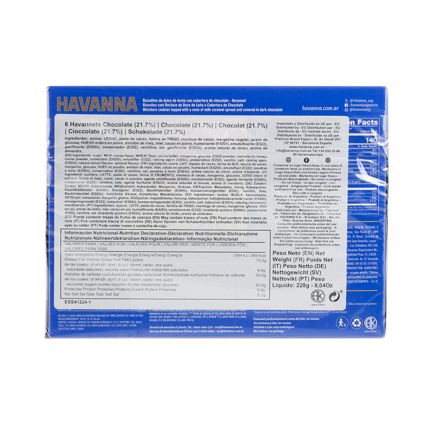 HAVANNA Milchkaramell/Schokoladen Pralinen - (6er-Pack) - Havannettes Chocolate 228g