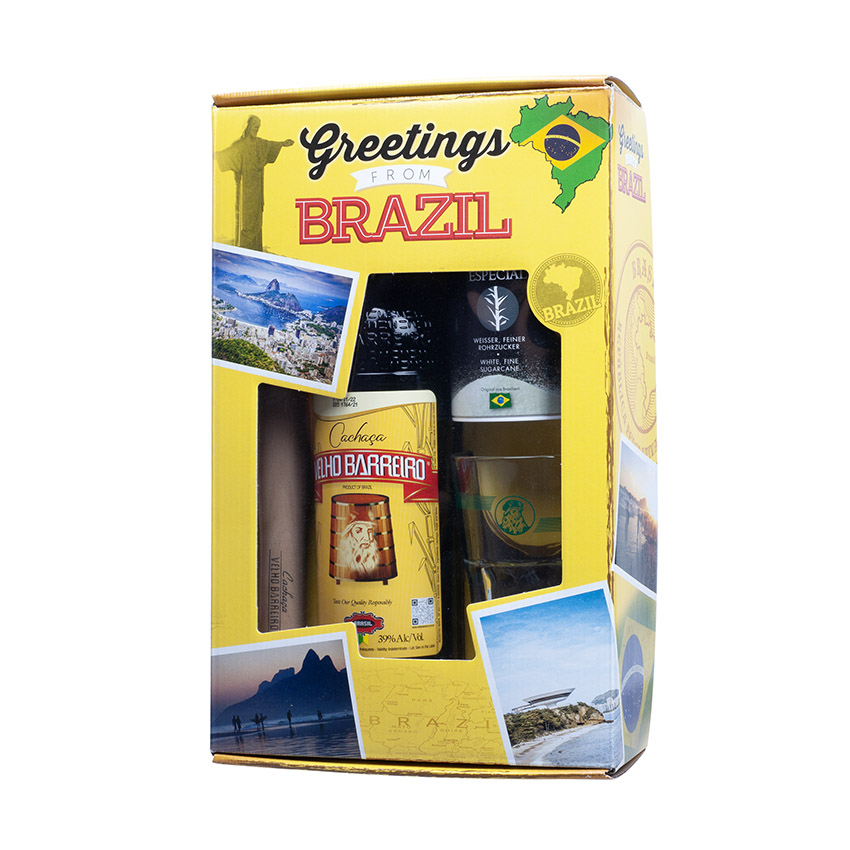 VELHO BARREIRO Caipirinha-Set "Greetings from Brazil" Cachaça 700ml 39%vol