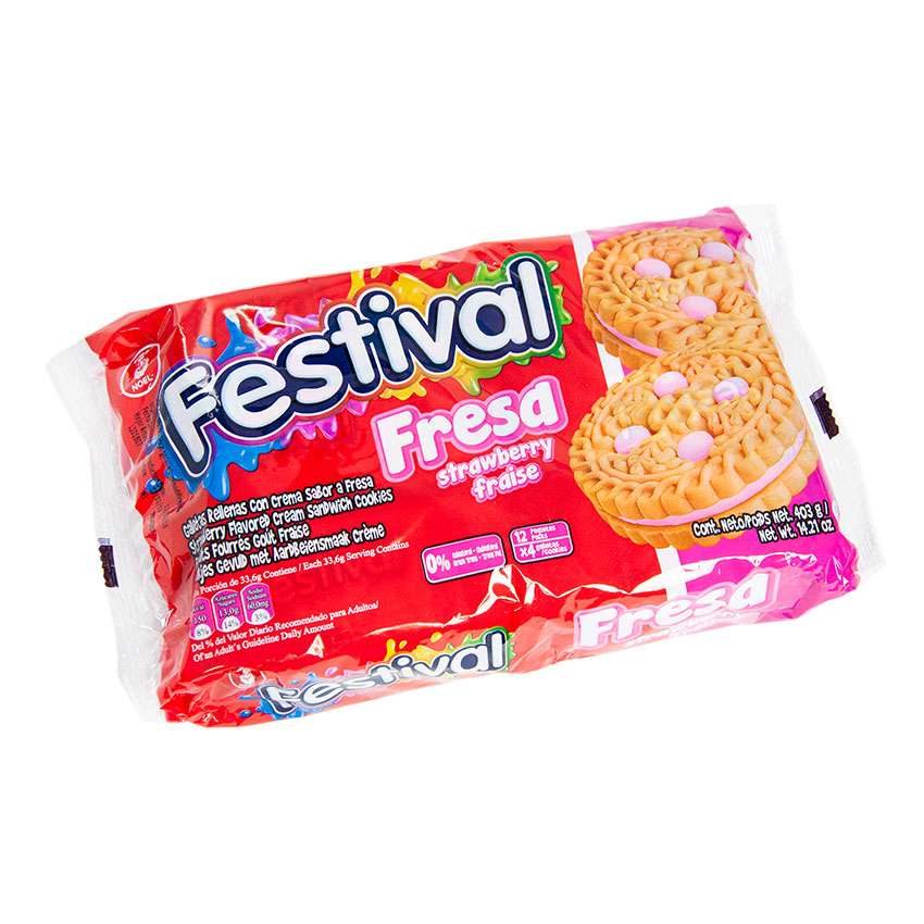 FESTIVAL Strawberry Flavored Cream Sandwich Cookies - Galettas Fresa, 403g