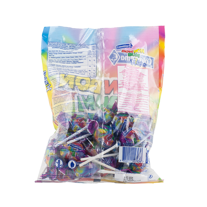 COLOMBINA Bon Bon Bum Mistery - Lutscher Brombeer, Ananas und Wassermelonengeschmack, Pack 408g