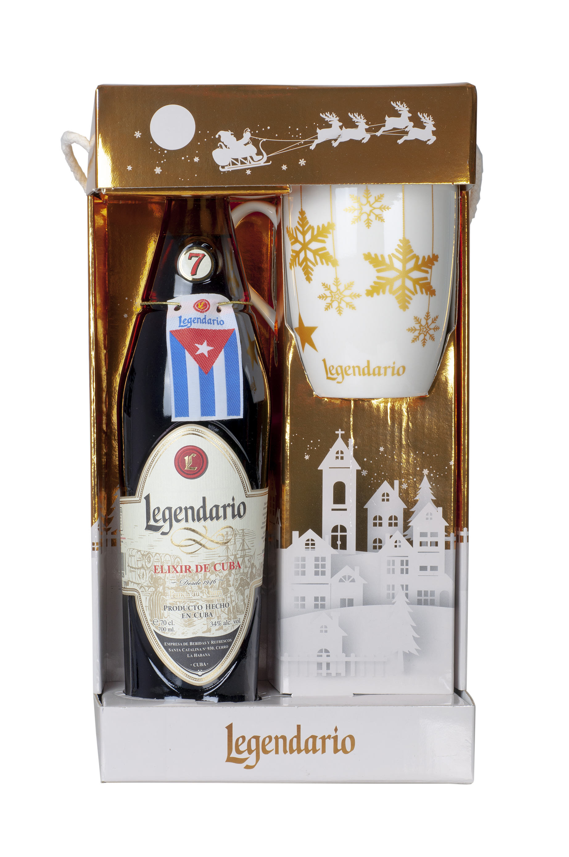 LEGENDARIO Set - Weihnachtsbecher - 1 Fl. Elixir Rum-Likör 700ml + 1 Weihnachtsbecher