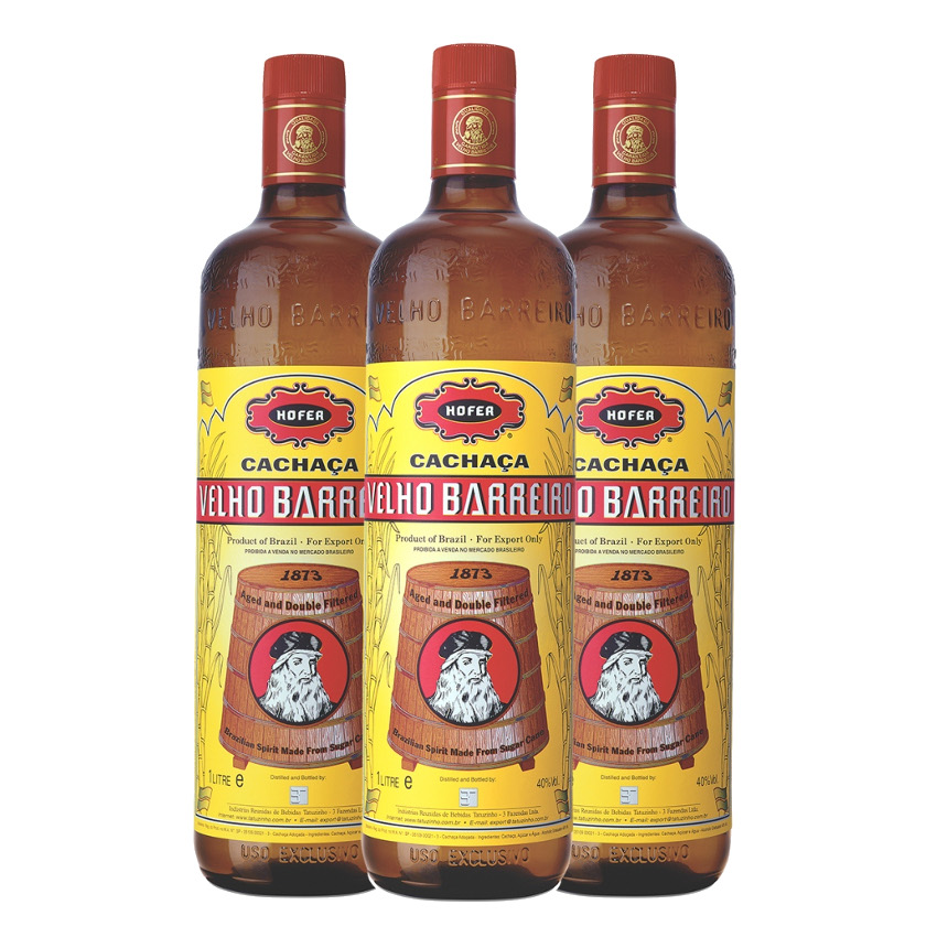 VELHO BARREIRO Spirituose aus Zuckerrohr- 3er Sparpack-Cachaça Silver 3x1L 39% vol