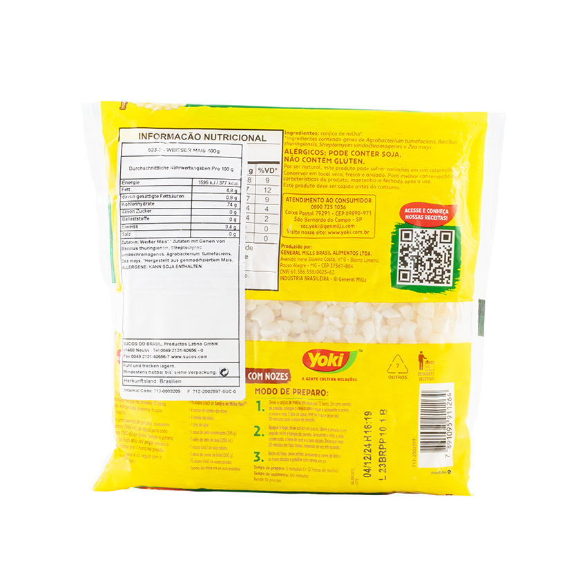YOKI Geschälter weisser Mais - Canjica Branca 400g - MHD 14.10.2026