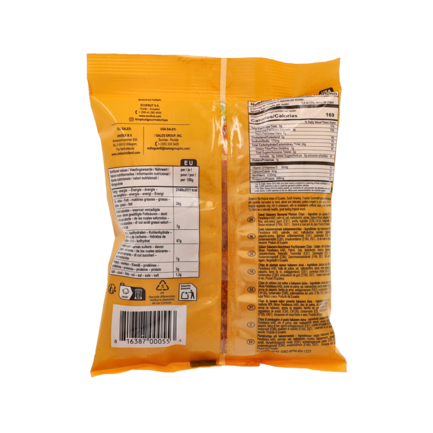 TROPICAL GOURMET Salgadinhos de Banana-da-Terra Verde, Sabor Habanero Doce - Chips de Platanos, Habanero Dulce, 70g