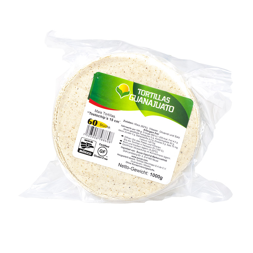 GUANAJUATO Tostochips- Mais Tortillas z.Frittieren Tortillas de Maíz para Freir, Ø 15cm, 1000g