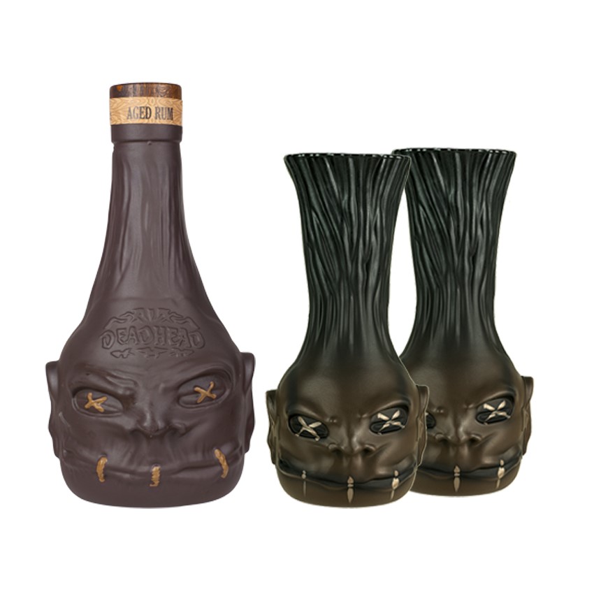 DEADHEAD Rum+2 Deko Becher-Geschenk-Set Ron+ 2 tazas decorativas Set Regalo 700ml 40%vol