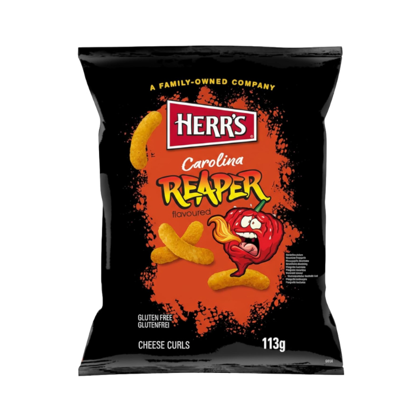 HERR´S Carolina Reaper Cheese Curls - Salgadinhos de Milho e Queijo com Pimenta Carolina-Reaper, 113g