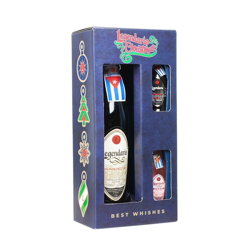 LEGENDARIO Set - Navidad - 1 Fl. Elixir Rum-Likör 700ml + 2 Miniaturflaschen 50ml (Elixir + Añejo)