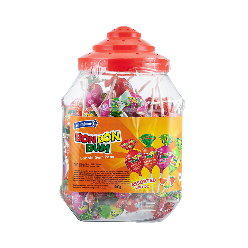 COLOMBINA Bon Bon Bum - Lollipop, Assorted - Paletas Surtidas Rellenas de Chicle, 1700g