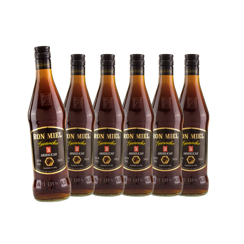 AREHUCAS Rum-Likör mit Honig-6er Sparpack- Ron Miel Guanche 6x700ml 20%vol