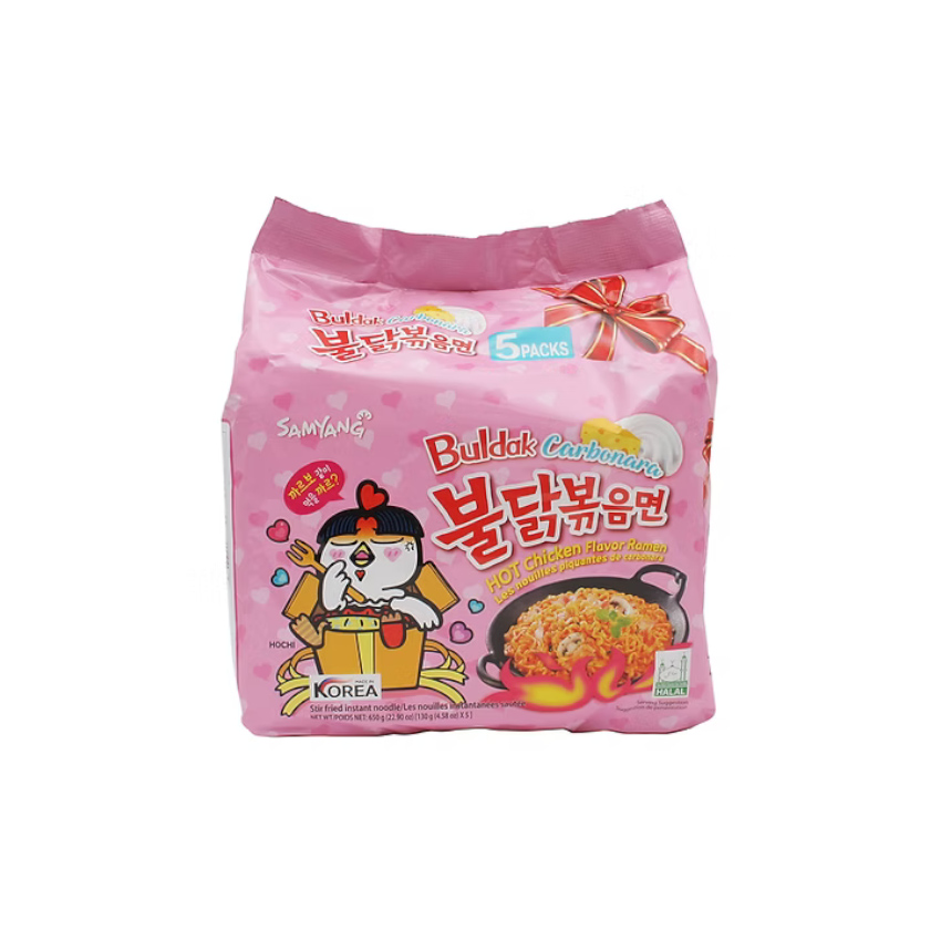 SAMYANG Carbonara Hot Chicken Buldak Ramen - Gebratene Ramnen-Nudeln, 650g (5 x 130g)