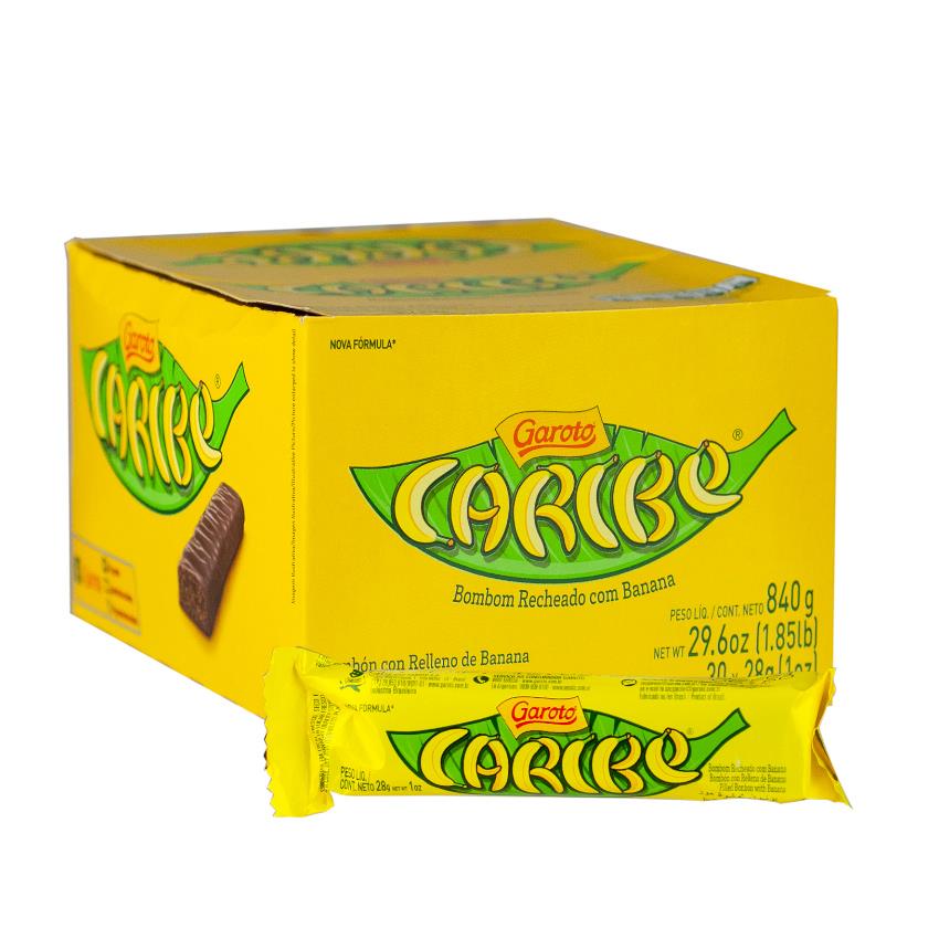 GAROTO CARIBE Schoko-Bananen-Riegel - Bombom Recheado com Sabor Banana, Display 840g (30 x 28g)