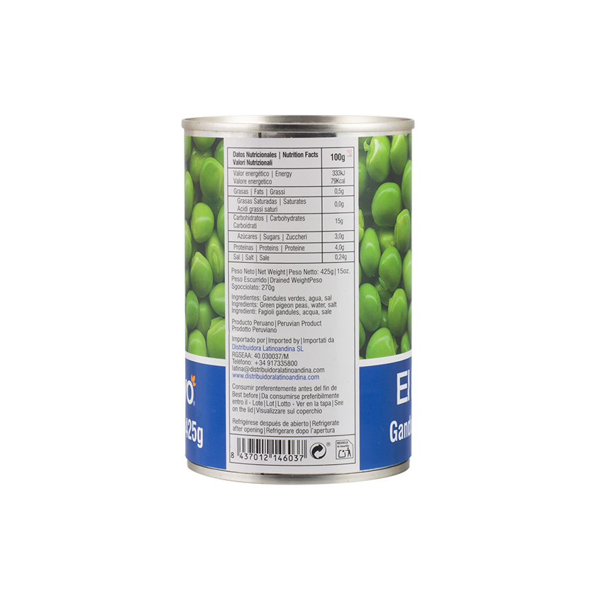 EL PLEBEYO Gandules Verdes, 425ml