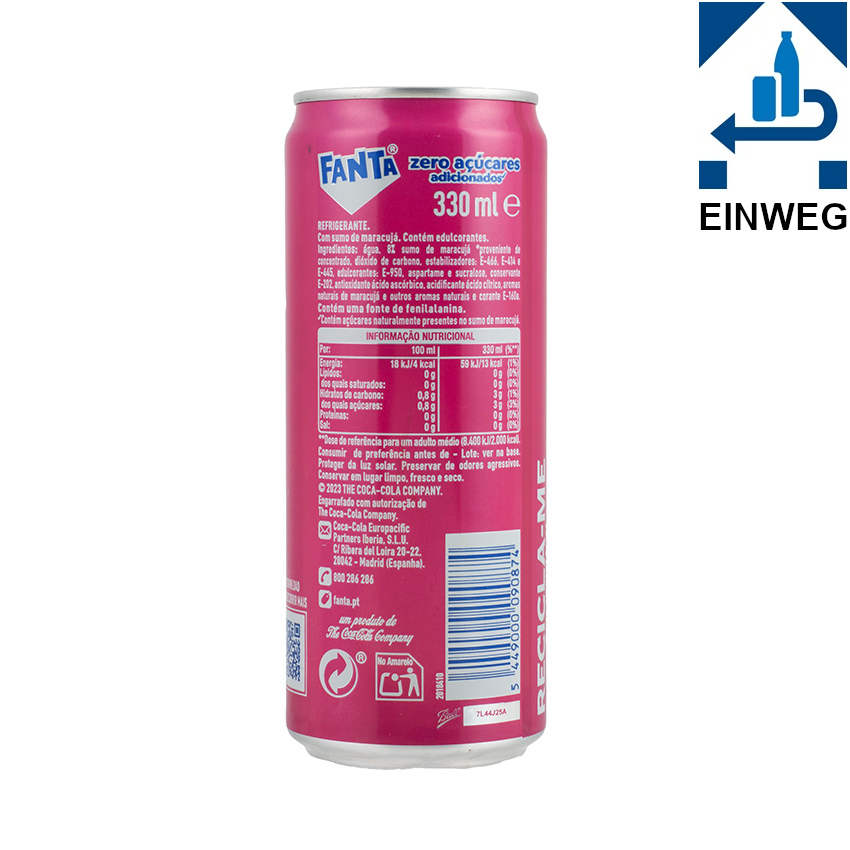 FANTA Maracuja Erfrischungsgetränk - Refrigerante de Maracujá sem açúcar, 330ml --DPG--