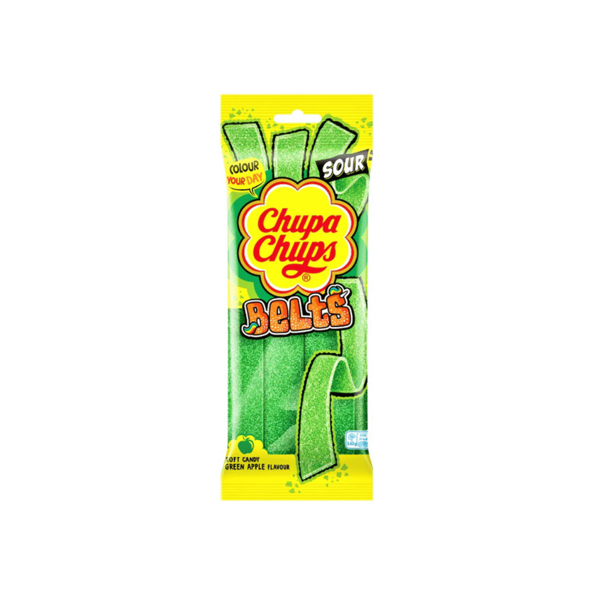 CHUPA CHUPS Green Apple Sour Belts - Saure Saure Fruchtgummi-Bänder, grüner Apfel, 90g