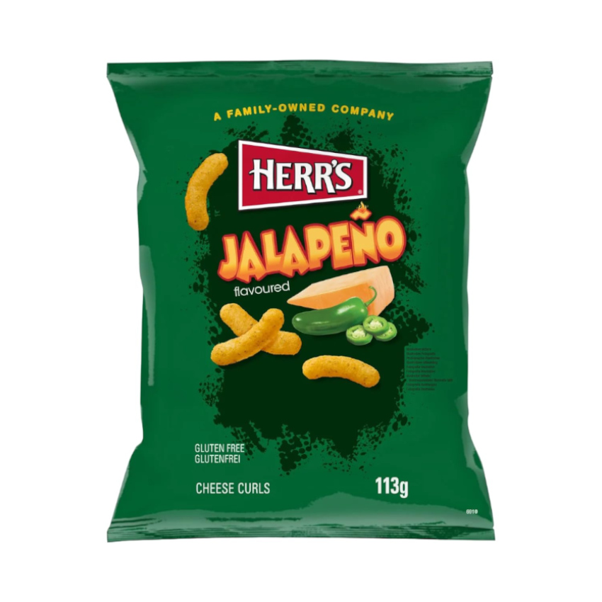 HERR´S Jalapeño Cheese Curls - Salgadinhos de Milho com Queijo e Pimenta Jalapeño, 113g
