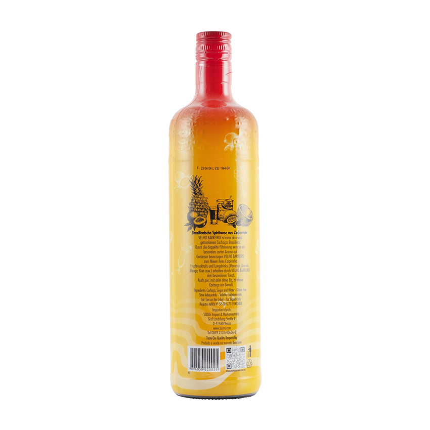 VELHO BARREIRO Silver - Zuckerrohrschnaps - Cachaça SILVER 1L 39% vol.