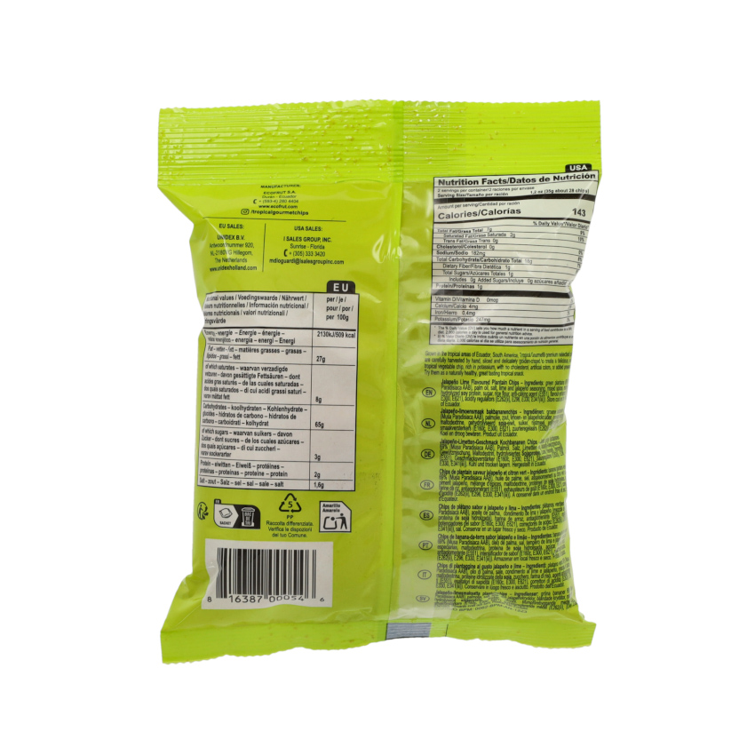 TROPICAL GOURMET Kochbananenchips, Jalapeño & Lime - Chips de Platanos, Jalapeño y Lima, 70g