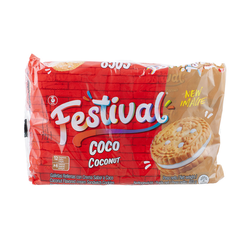 FESTIVAL Coconut Flavored Cream Sandwich Cookies - Galletas Coco, 403g