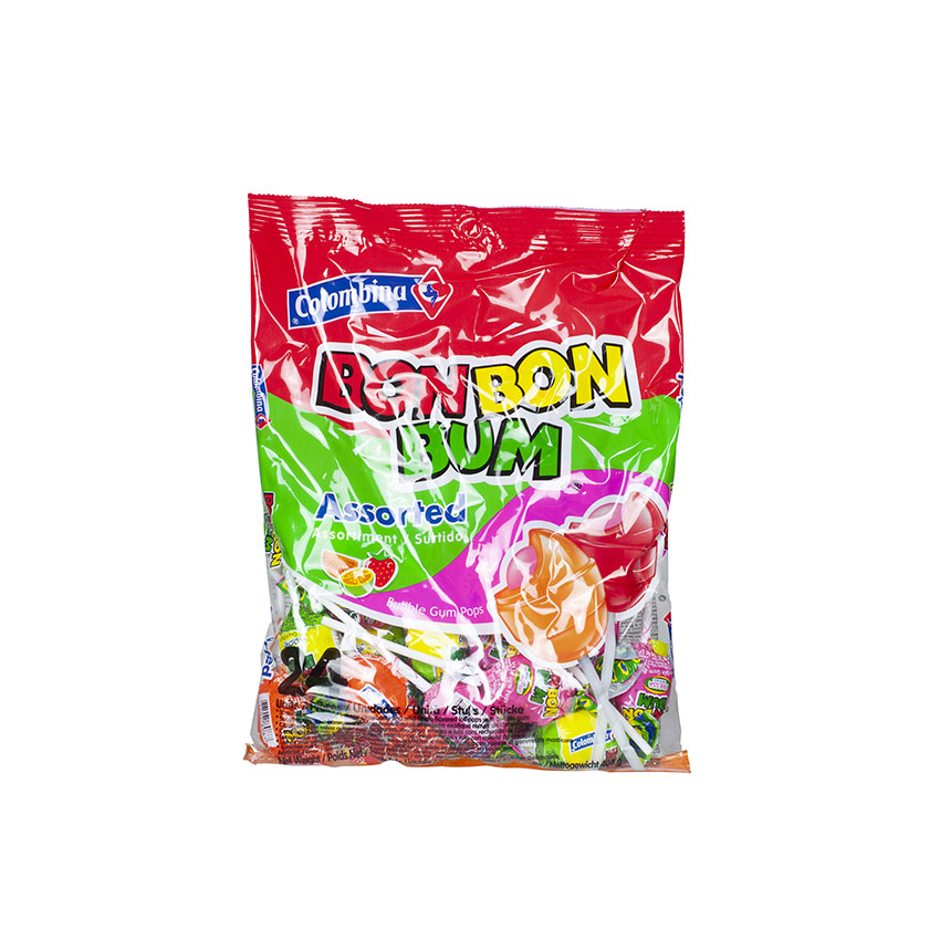 COLOMBINA Bon Bon Bum - Lollipop, assorted flavors - Paletas Surtidas Rellenas de Chicle, 408g