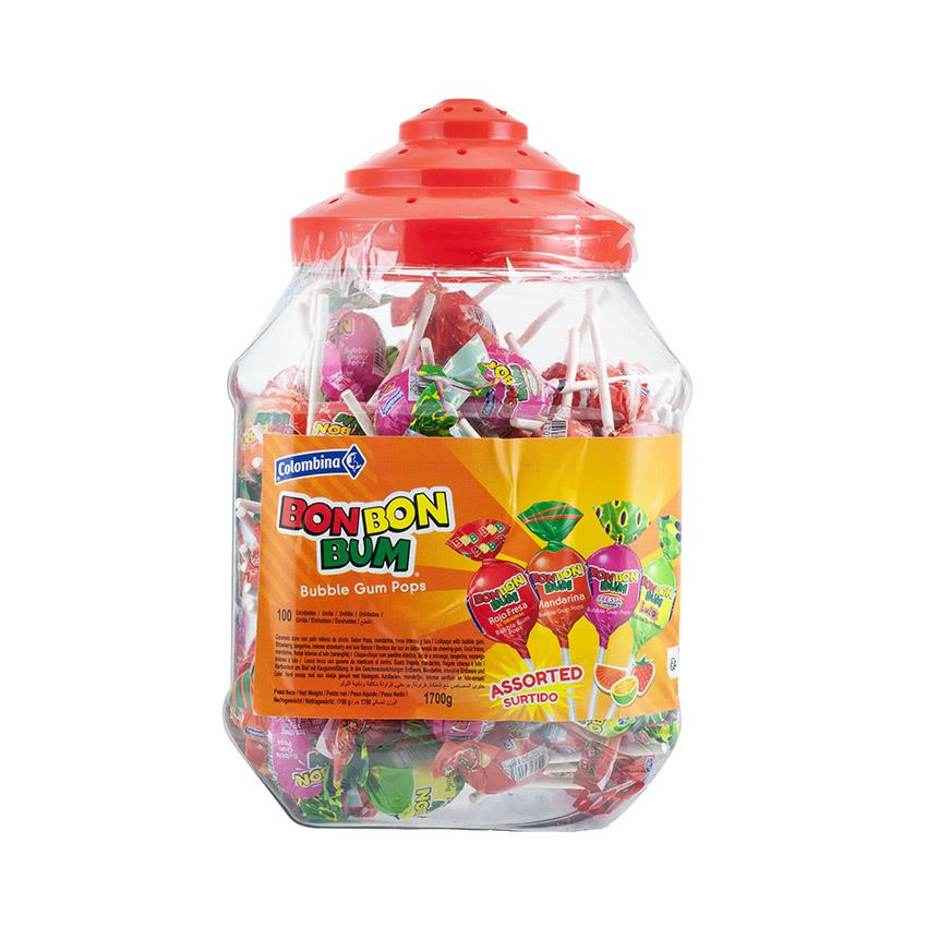 COLOMBINA Bon Bon Bum - Lollipop, Assorted - Paletas Surtidas Rellenas de Chicle, 1700g