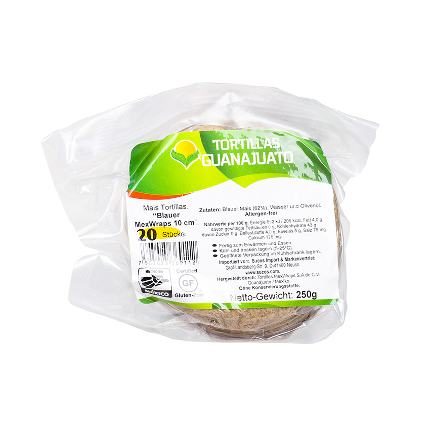 GUANAJUATO MexWraps Azul - Blauer Mais Tortillas - Tortillas de Maíz Azul, Ø 10cm, 250g