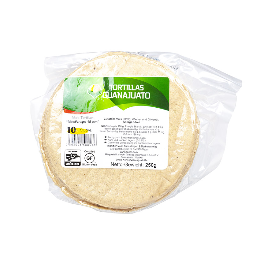 GUANAJUATO MexWraps - Tortilhas de Milho- Tortillas de Maíz, Ø 15cm, 250g