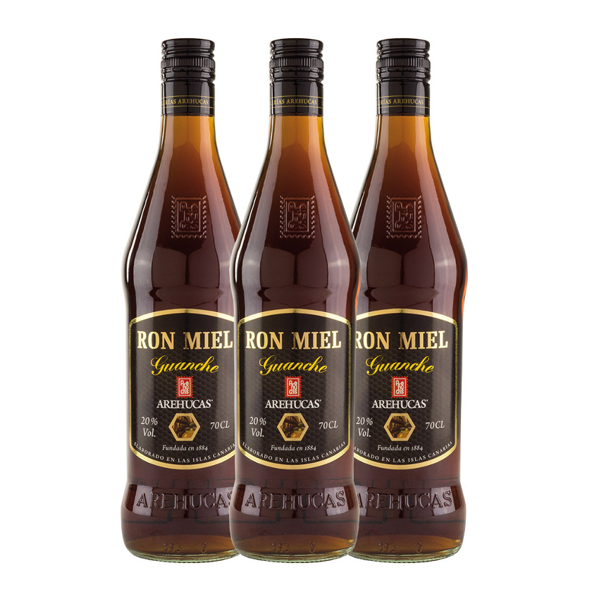 AREHUCAS Rum-Likör mit Honig-3er Sparpack- Ron Miel Guanche 3x700ml 20%vol